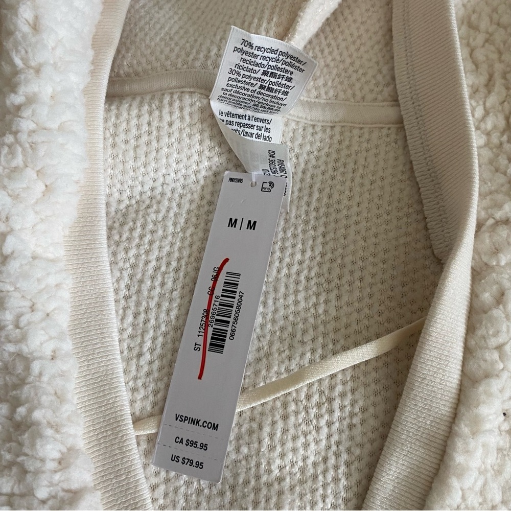 PINK Victoria's Secret Cream Sherpa V-Neck Hoodie Sweater - Picture 6 of 6